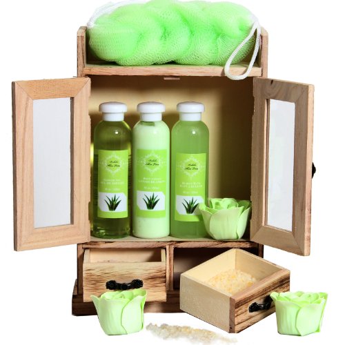 BRUBAKER Cosmetics Set de Regalo de Baño - Aloe vera - Armario en Madera (10 piezas)