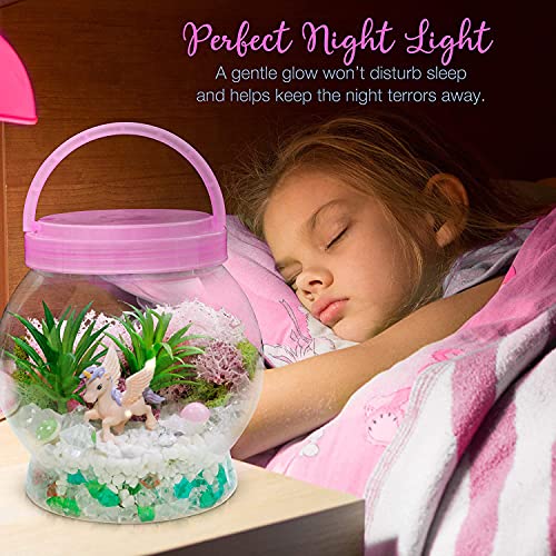 BSNOW Kit de terrario de Unicornio Iluminado para niños con luz LED, CREA tu Propio jardín de Plantas mágico en un Frasco, Regalos de Unicornio para niñas
