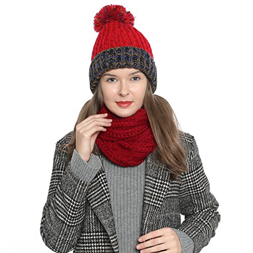 Bufanda de invierno tipo cuello suave y cálida para mujer con diseño de punto - Rojo oscuro