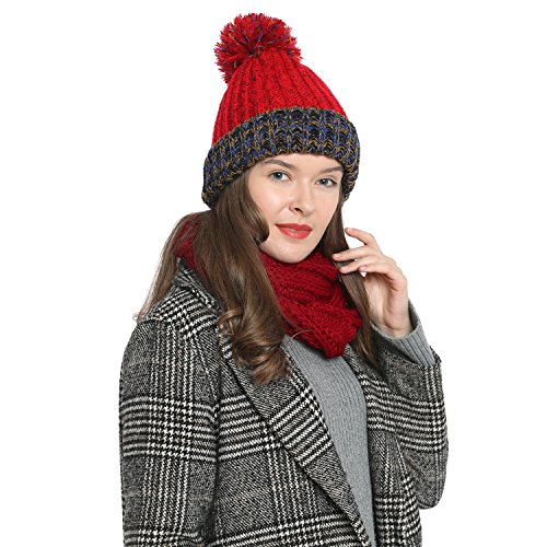 Bufanda de invierno tipo cuello suave y cálida para mujer con diseño de punto - Rojo oscuro