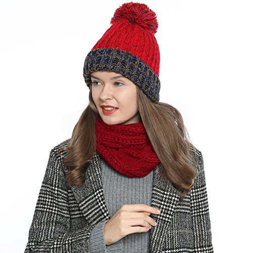 Bufanda de invierno tipo cuello suave y cálida para mujer con diseño de punto - Rojo oscuro