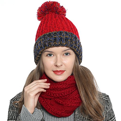 Bufanda de invierno tipo cuello suave y cálida para mujer con diseño de punto - Rojo oscuro