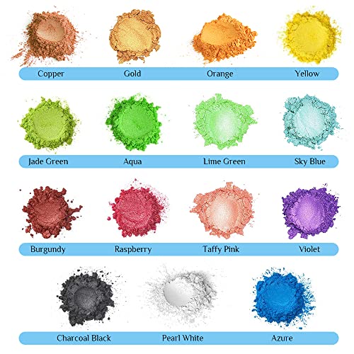 Buluri Pigmentos para Resina Epoxi, Colorante para Jabones Polvo de Mica para DIY Jabón de Fundición de Resina Bombas de Baño Velas Cosméticos Sombras de Ojos Esmalte de Uñas, 15 Colores (10 g)