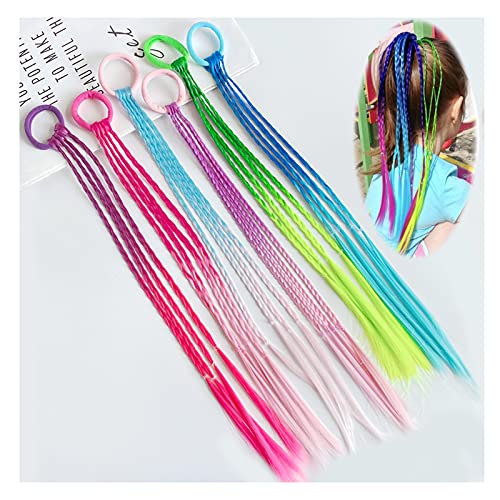 Cabello Trenzado para Extensiones de Cabello para Niños Pelo Trenzado de Fibra Trenza de Pelo Niñas Pelucas Multicolor del Arco Lris Extensiones de Cabello con Gomas del Pelo para Pelo 6 piezas