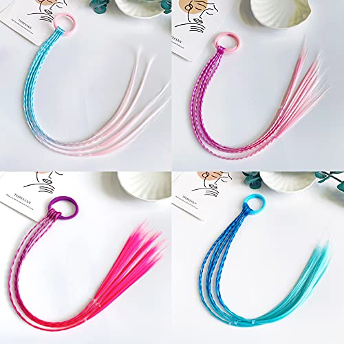 Cabello Trenzado para Extensiones de Cabello para Niños Pelo Trenzado de Fibra Trenza de Pelo Niñas Pelucas Multicolor del Arco Lris Extensiones de Cabello con Gomas del Pelo para Pelo 6 piezas