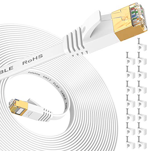 Cable Ethernet de 10 m, Cat7 de alta velocidad con conector RJ45 chapado en oro, cable LAN blindado para interruptor de red, más rápido que Cat5/Cat5e/Cat6-Blanco