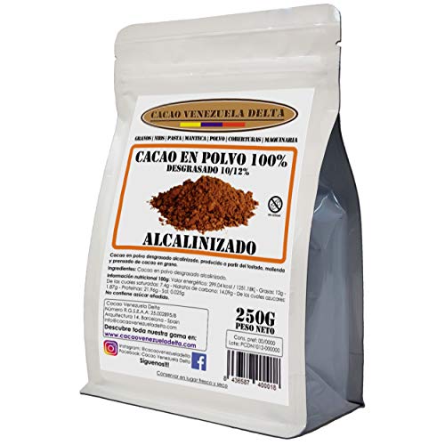 Cacao en Polvo Puro 100% - Tipo Alcalinizado - Desgrasado 10-12% - Bolsa 250g - Cacao Venezuela Delta