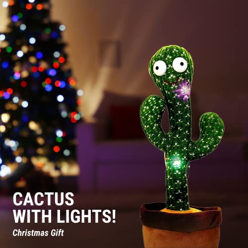 Cactus Bailarin con Movimiento Electrónico, Luces y 120 Canciones en Inglés. Juguete de Peluche que Baila para Aprender Idiomas y Ritmo. Carga USB Cable y Batería Incluidos. Canciones en Inglés