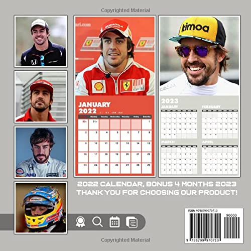 Calendar 2022 Fεrηαndo Alonsσ Racing Drive Lunar: Fεrηαndo Alonsσ , Formula 1, Spain Players Racing Drive | Lunar Moon Phases | Calender Calendario Kalender | BONUS 4 Months 2023