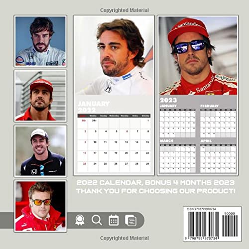 Calendar 2022 Fεrηαndo Alonsσ Racing Drive Lunar: Fεrηαndo Alonsσ , Formula 1, Spain Players Racing Drive | Lunar Moon Phases | Calender Calendario Kalender | BONUS 4 Months 2023