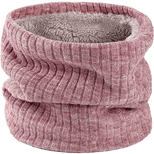 Calentador de Cuello Invierno Bufanda Forro de Lana Bufanda Circular de Doble Capa a Prueba de Viento para Hombres Mujeres Pañuelo Para el Cuello Súper Suave (Cuero Rosa)