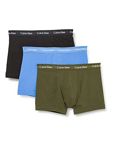 Calvin Klein 3 Pack Trunks-Cotton Stretch Bóxers, Dusk Green/Copenhagen Blue/Black, S (Pack de 3) para Hombre