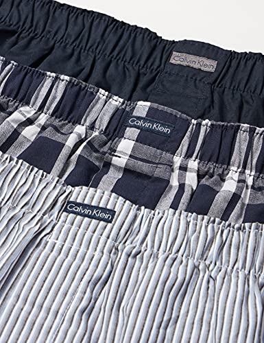 Calvin Klein Boxer Wvn 3pk Calzoncillos, Azul (Tide/Morgan Plaid/Montague Stripe Tmm), L (Pack de 3) para Hombre