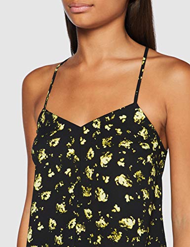 Calvin Klein Cross Back Slip Top Camisa de Deporte, Black Grungy Halftone Yellow Floral, M para Mujer