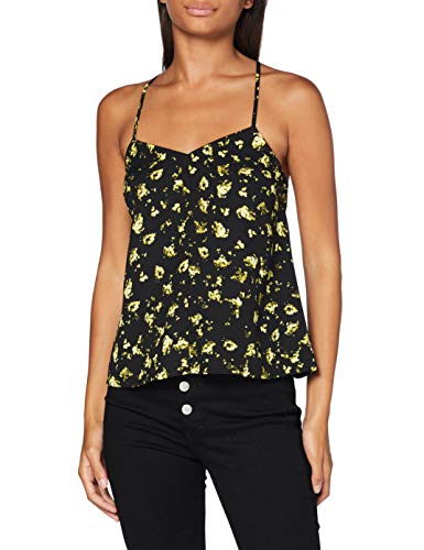 Calvin Klein Cross Back Slip Top Camisa de Deporte, Black Grungy Halftone Yellow Floral, M para Mujer