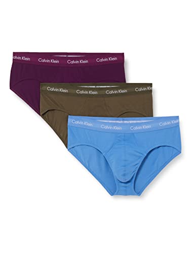 Calvin Klein Hip Brief 3pk Ropa Interior, Cheshire Purple/Active Blue/Army, XS para Hombre