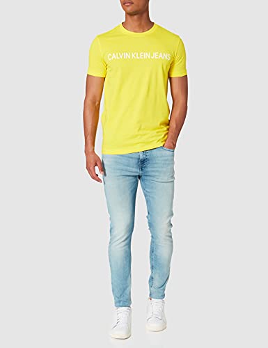 Calvin Klein Jeans Camiseta Ajustada con Logotipo institucional, Bright Sunshine, S para Hombre
