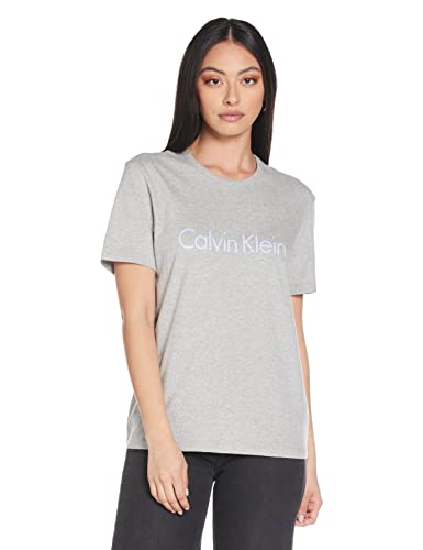 Calvin Klein Pyjama-Top Comfort Cotton Camiseta, Grey Heather_Prepster Blue Logo, XS para Mujer