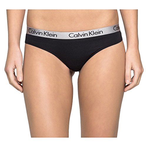 Calvin Klein Radiant Cotton-Thong Tanga, Negro (Black), XS para Mujer