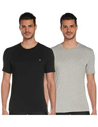 Calvin Klein S/S Crew Neck 2Pk Camiseta de Manga Corta, Black/Grey Heather, L (Pack de 2) para Hombre