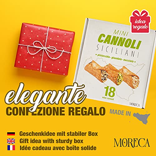 Cannoli Siciliano Relleno De Pistacho, Gianduia Y Crema De Avellana | 18 Mini Cannoli en sobres individuales | cajas de regalo elegantes | Dulces italianos | pastelería artesanal