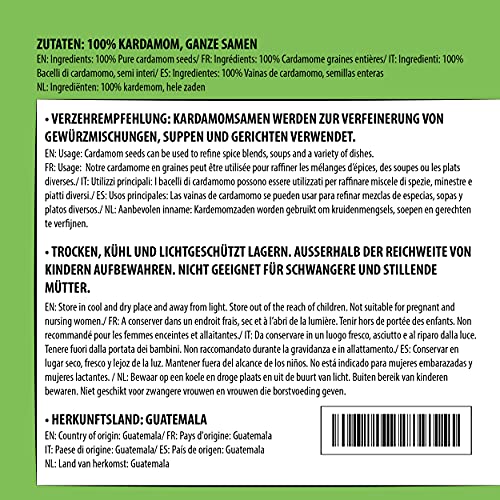 Cardamomo entero (100g), semillas de cardamomo 100% naturales, semillas de cardamomo natural sin aditivos, vegano