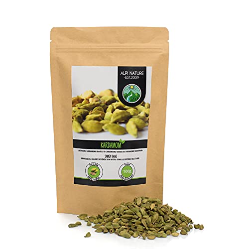 Cardamomo entero (100g), semillas de cardamomo 100% naturales, semillas de cardamomo natural sin aditivos, vegano