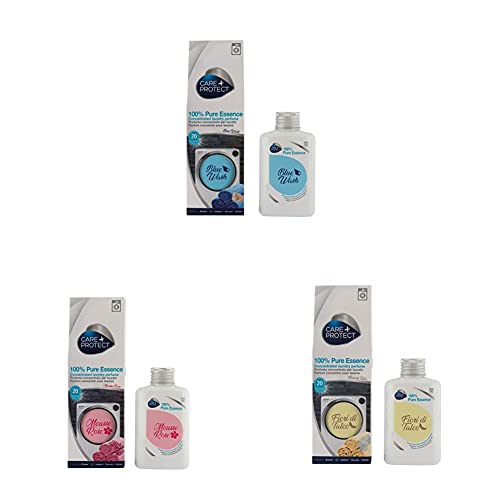 CARE + PROTECT 3 Fragancias de Lavandería 100% Pure Essence, Blue Wash + Mousse Rose + Fiori di Talco, Aromatizantes para Lavadora, fórmula activa de larga duración, hasta 5 semanas, (3x100ml)