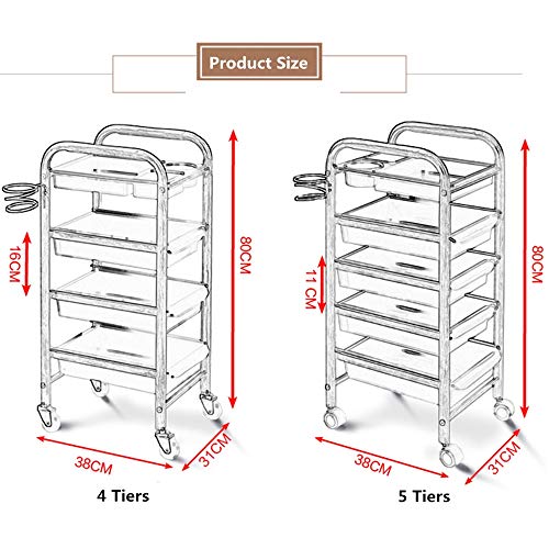 Carrito de peluquería retro salón de almacenamiento 4/5 capas equipo para colorear el pelo profesional Rolling Styling bandeja multifuncional Beauty SPA cajón, A, 4T