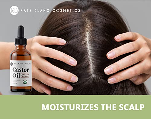 Castor Oil (2oz) USDA Certified Organic, 100% Pure, cold pressed, free hexane by Kate Blanc. Stimulate Growth for eyelashes, eyebrows, hair. Lash Growth Serum. The treatment of eyebrows.