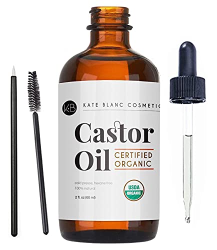 Castor Oil (2oz) USDA Certified Organic, 100% Pure, cold pressed, free hexane by Kate Blanc. Stimulate Growth for eyelashes, eyebrows, hair. Lash Growth Serum. The treatment of eyebrows.