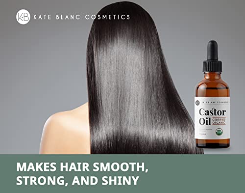 Castor Oil (2oz) USDA Certified Organic, 100% Pure, cold pressed, free hexane by Kate Blanc. Stimulate Growth for eyelashes, eyebrows, hair. Lash Growth Serum. The treatment of eyebrows.