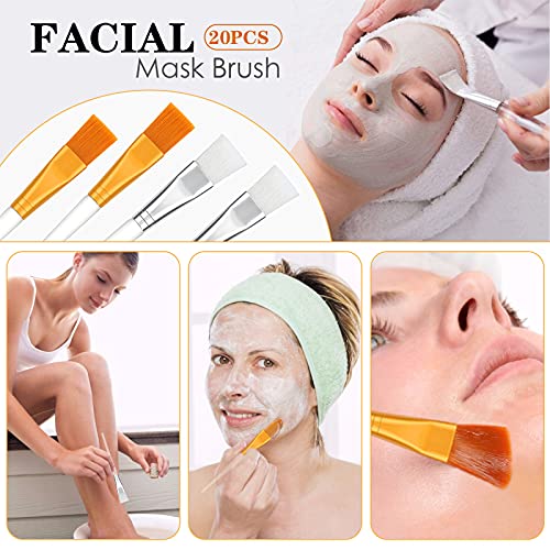 Cepillo de Máscara Facial Pinceles de Máscara Facial Brochas Facial para la Cara Aplicador con Mango de Plástico Transparente para Aplicación de Máscara de Ojos Máscara Facial 20 Piezas