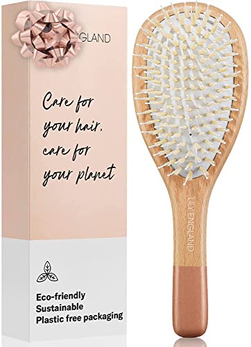 Cepillo madera para el cabello, cepillo plano para mujeres con cerdas suaves - Cepillo desenredante de haya sostenible para todo tipo de cabellos - Rosa dorado - Lily England