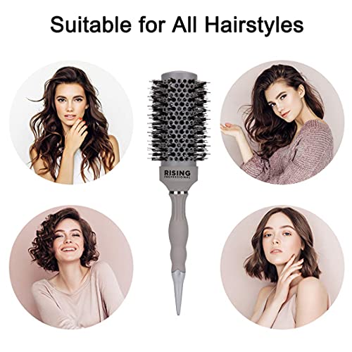 Cepillo redondo para el pelo, cepillo redondo profesional para el cabello, cepillo redondo con cerdas de jabalí natural, sanos + 4 clips (43 mm)