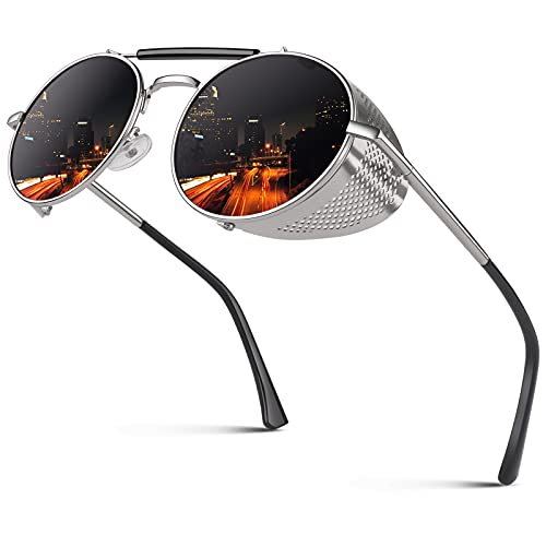 CGID E92 Steampunk estilo retro inspirado círculo metálico redondo gafas de sol polarizadas para hombre mujer Plateado Gris