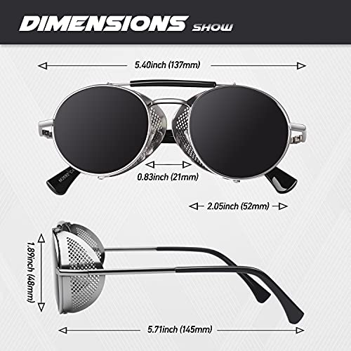 CGID E92 Steampunk estilo retro inspirado círculo metálico redondo gafas de sol polarizadas para hombre mujer Plateado Gris