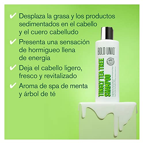 Champú de Árbol del Té y Menta - Champu Cabello Graso con Aceite de Tea Tree - Shampoo Anticaida de Pelo Aprobado por Peta, Vegano y Libre de Crueldad - Champu sin Sulfatos ni Parabenos 237ml