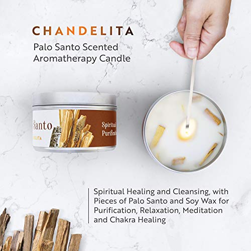 Chandelita Vela Aromática de Palo Santo para Purificar la Energia, Sanar y Limpiar Espiritualmente, con Cera de Soja para Relajación, Meditación y Sanación de Chakras o como Decoración para el Hogar