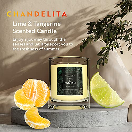 Chandelita Vela Aromática Perfumada con Aroma y Aceites Esenciales de Lima y Mandarina - Elaborada Artesanalmente con Cera de Soja - Fragancia Cítrica con Aroma a Hiedra y Nota Amaderada-Oriental.