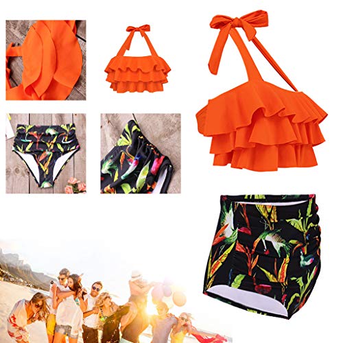 CheChury Bikini Mujer Traje de baño Ruffle Retro Alta Conjunto de Bikini Cintura Alta Monokini Push Up Bañador Push Up Bikini Set para Mujer