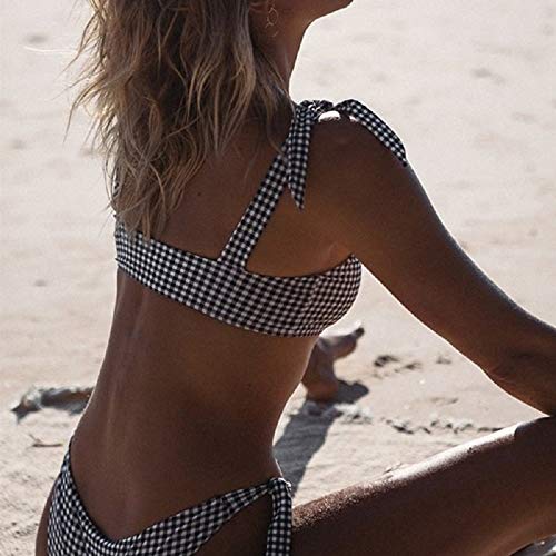 CheChury Mujer Conjuntos de Bikini Enrejado Verano Traje de Baño a Tartán Sexy Push Up Brasileño Bikini Retro Bañadores Acolchado Sujetador Tanga Triangulo