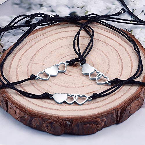 CheersLife 3 Piezas Pulsera de Hermana Pulsera De La Amistad Mejor Amigo Corazón Hueco Pulsera De Acero Inoxidable Joyería a Juego Regalo Para Mujeres Niñas Madre Hija