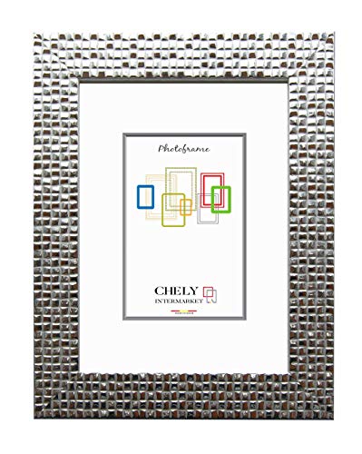 Chely Intermarket | 12A2E | Marco de Fotos 18x24cm (Plata) Mod-215 Estilo galería | Marco de Madera para Decoración de Casa | Fotografías de Boda | moldura con Relieve.(215-18x24-0,55)