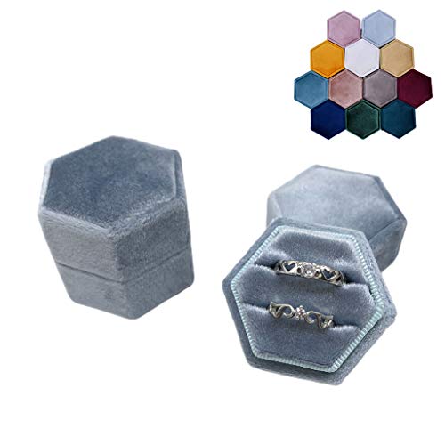 chenpaif Velvet Double Ring Box, Hexagon Velvet Ring Bearer Box - Premium Gorgeous Vintage Double Ring Display Holder con Tapa Desmontable para Propuesta, Compromiso, Ceremonia de Boda (Amarillo) G73