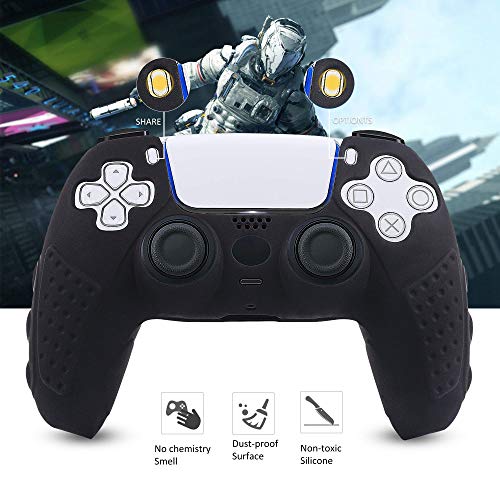 CHIN FAI for PS5 Controller Skin Case Cover with 8 Thumb Grips, Anti-Slip Silicone Skin Grip Protector Cover Case For Sony PS5/ Slim/Pro Controller (Negro)