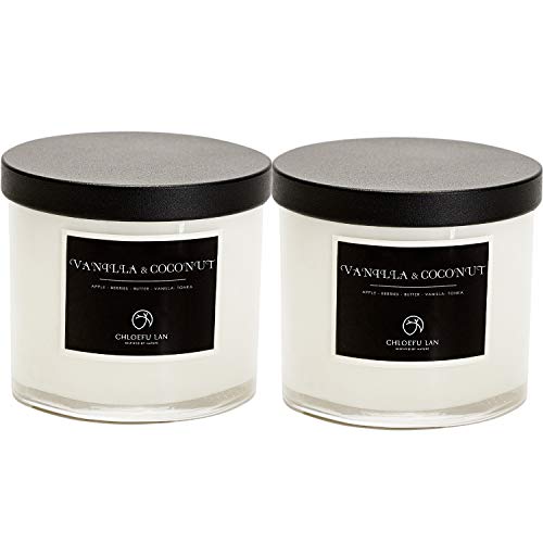 CHLOEFU LAN Vela aromática de vainilla de coco 100% natural, juego de velas de soja para decoración del hogar, altamente perfumadas, 200 g, mejores regalos de aromaterapia, 2 unidades