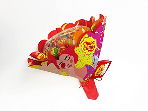 Chupa Chups Flower Bouquet, Caramelo con Palo Original de Sabores Variados, 19 x 12 g + Chupa Chups Sin Azúcar, Caramelo con Palo de Sabores Variados, Rueda de 120 unidades de 11 gr