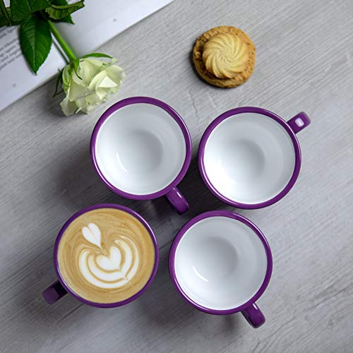 City to Cottage® Morado y Blanco | Lunares | Hecho a Mano por Diseñadores | Cerámica Única de 9oz/250ml | Taza de Café Capuchino con Plato | Regalo