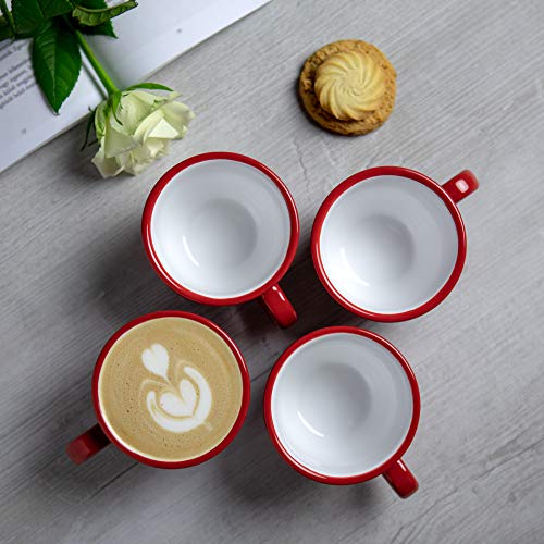 City to Cottage® Rojo y Blanco | Lunares | Hecho a Mano por Diseñadores | Cerámica Única de 9oz/250ml | Taza de Café Capuchino con Plato | Regalo